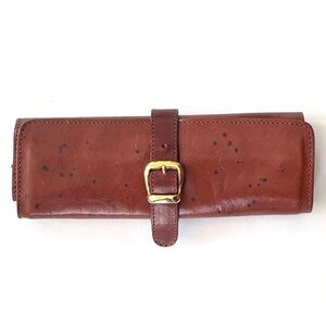 Leather Jewelry Roll-Up Clutch by Ghibli Made in Italy Redish Brown